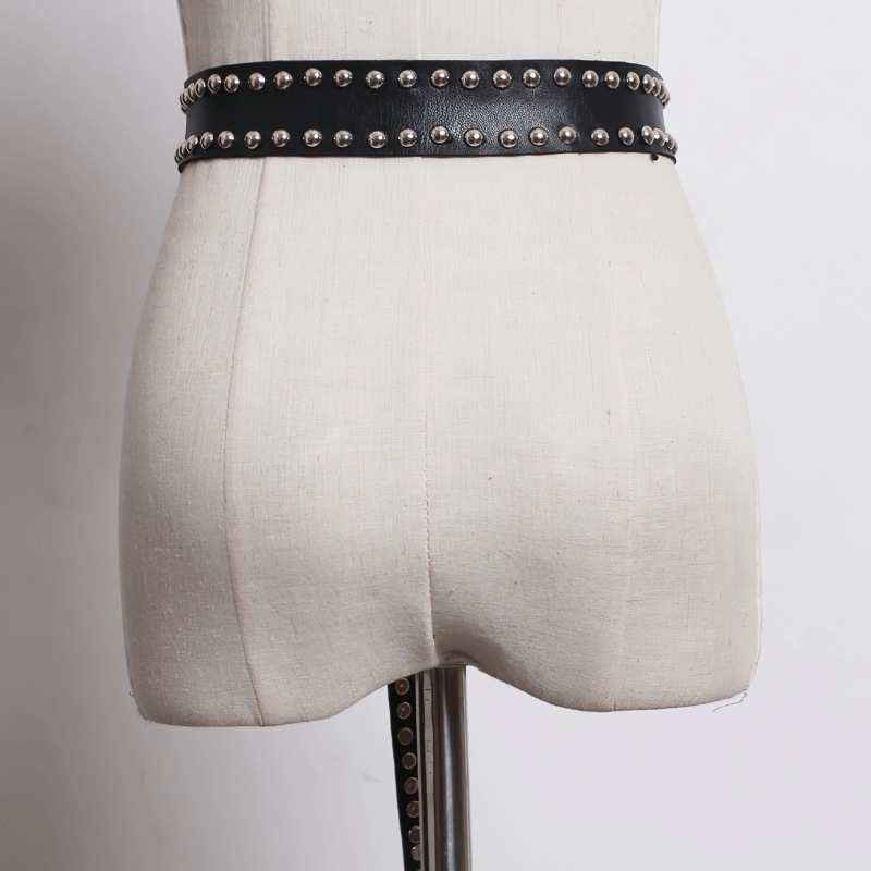 Punk Style Rivets Long Black Belt / Stylish Leather Accessories - HARD'N'HEAVY