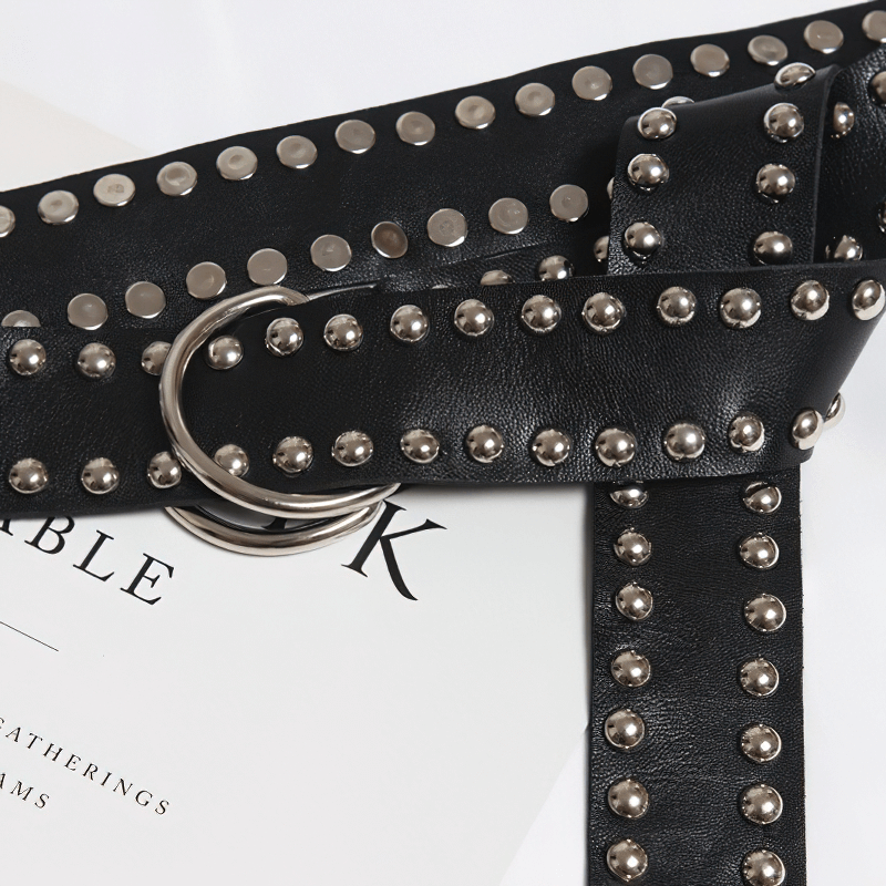 Punk Style Rivets Long Black Belt / Stylish Leather Accessories - HARD'N'HEAVY