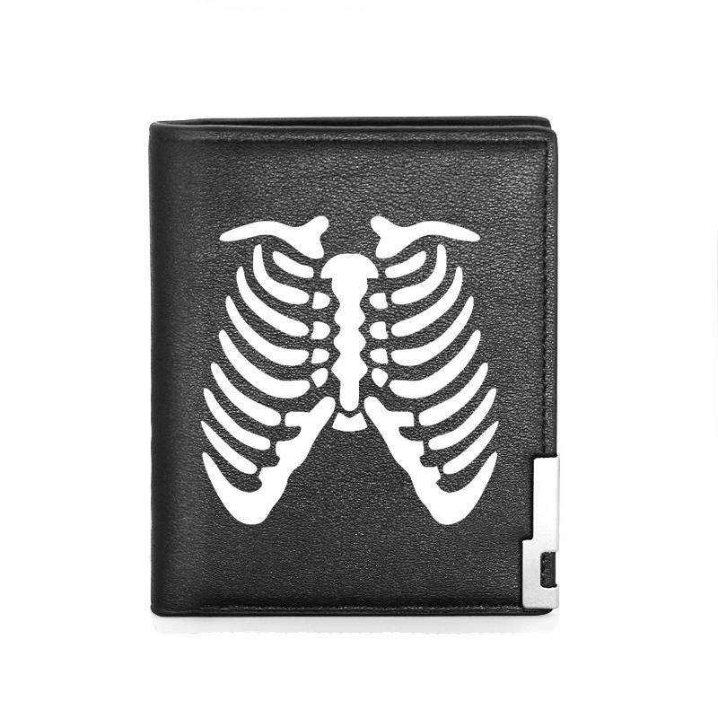 Punk Style White Ribs Skeleton Printing Leather Wallet / Credit Card/ID Holders Short Purses - HARD'N'HEAVY