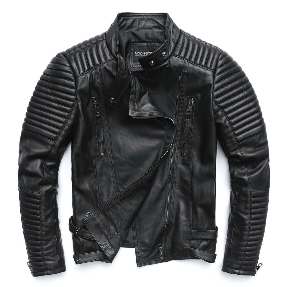 Stylish women's black leather jacket with zippers and quilted shoulder detailing, perfect for punk rock outfits.
