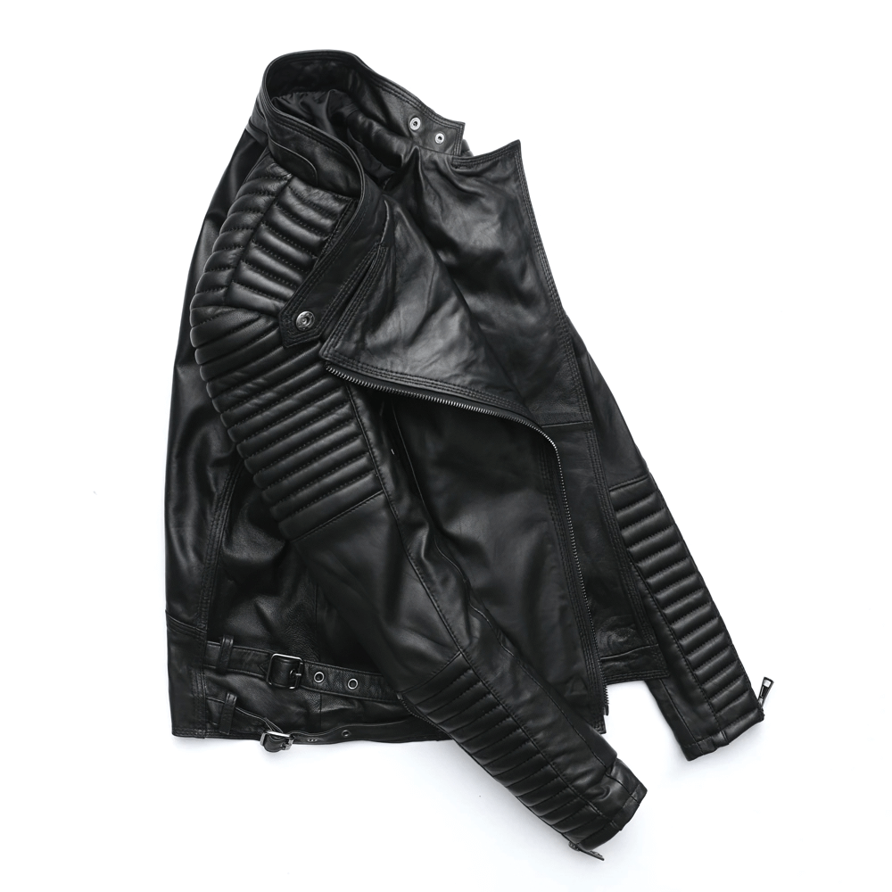 Stylish women's black leather jacket with silver zippers, perfect for punk rock outfits and timeless fashion.