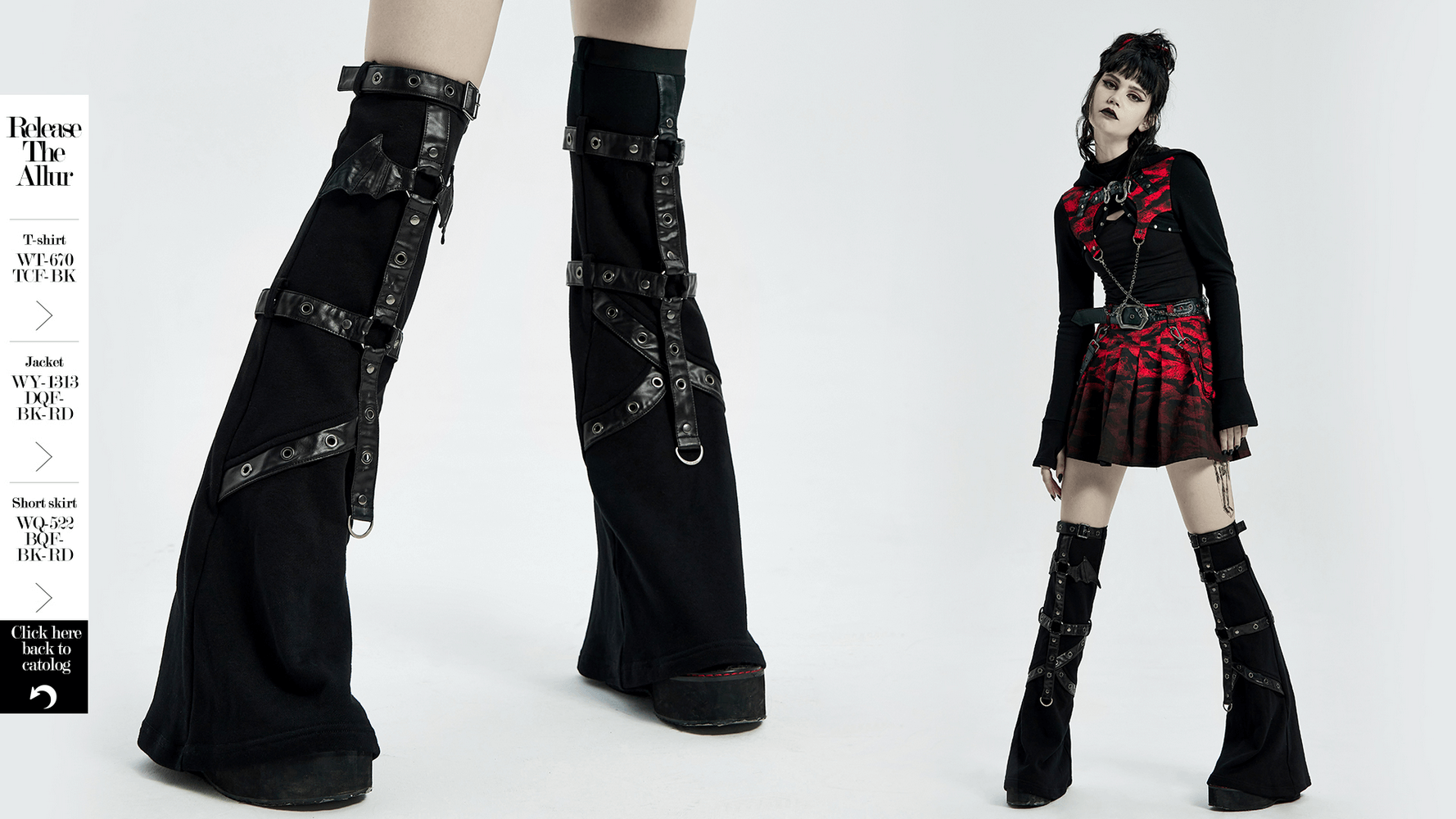 Punk-Styled Flared Leg Sleeves with Flame Print and Bat Detail