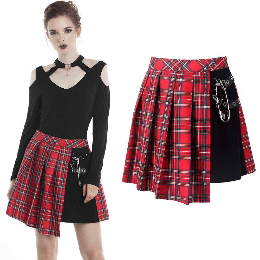 Punk Stylish Asymmetrical Plaid Mini Skirt for Women