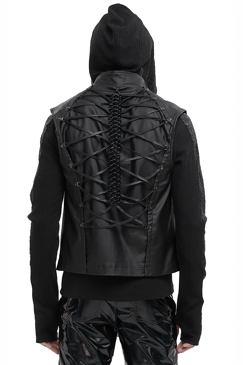 Men's punk style waistcoat with lace-up back detail, perfect for a stylish gothic look.