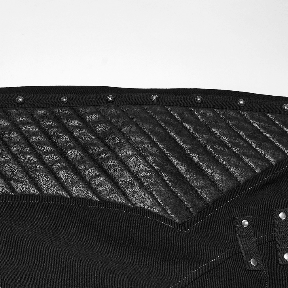 Punk Tapered Pants with Studded Panel Details, black hardcore moto pants with quilted faux leather and metal studs