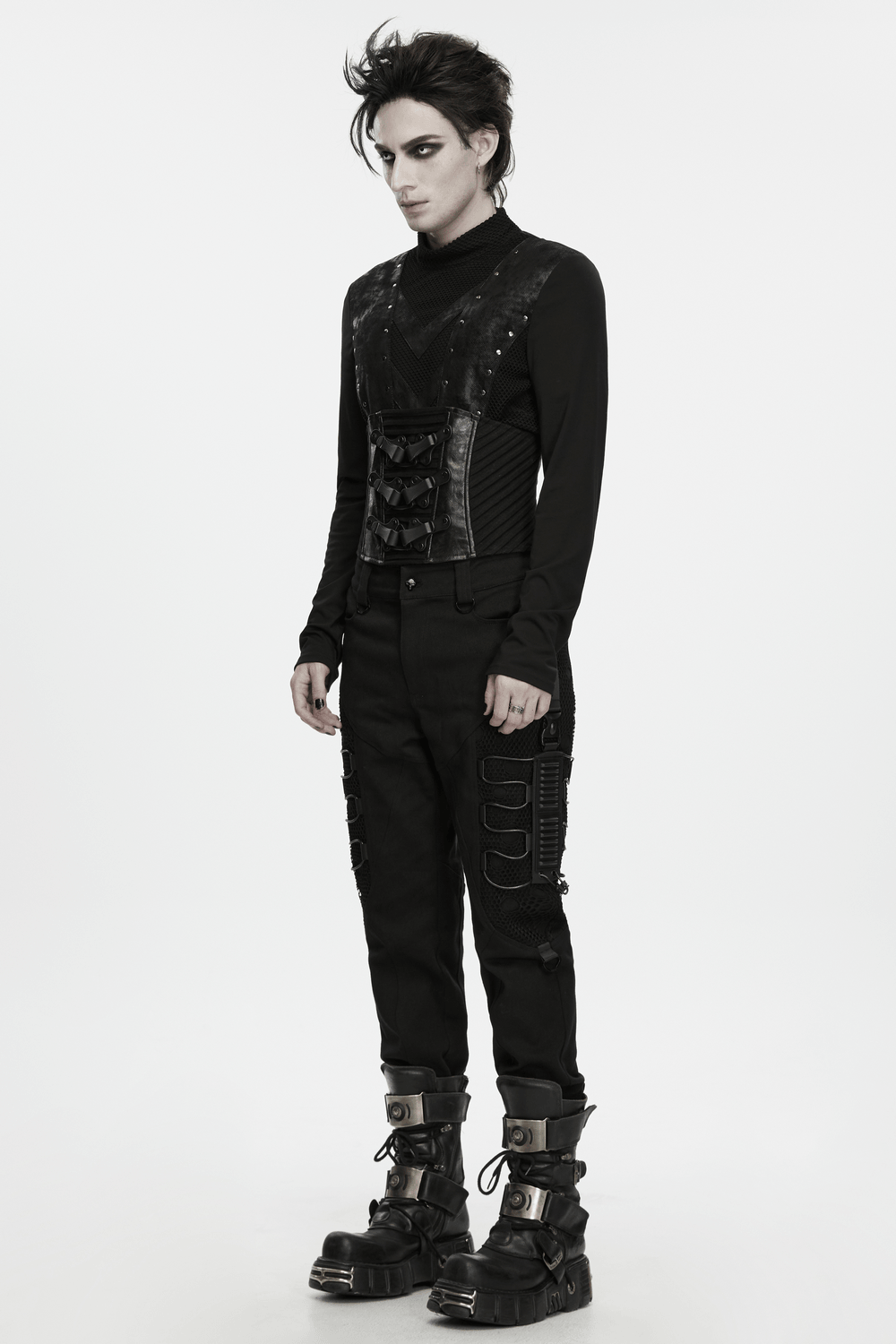 Langärmliges Herren-Oberteil im Gothic-Punk-Stil mit geometrischem Strickmuster