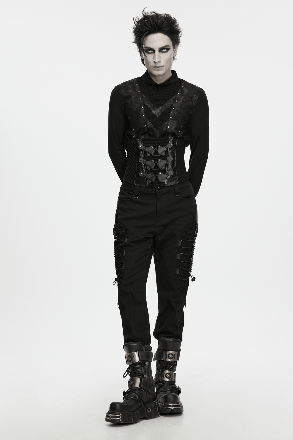 Langärmliges Herren-Oberteil im Gothic-Punk-Stil mit geometrischem Strickmuster