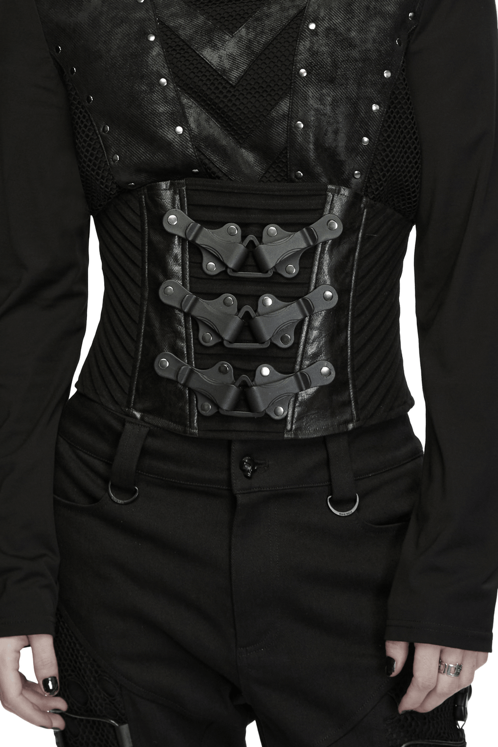 Langärmliges Herren-Oberteil im Gothic-Punk-Stil mit geometrischem Strickmuster