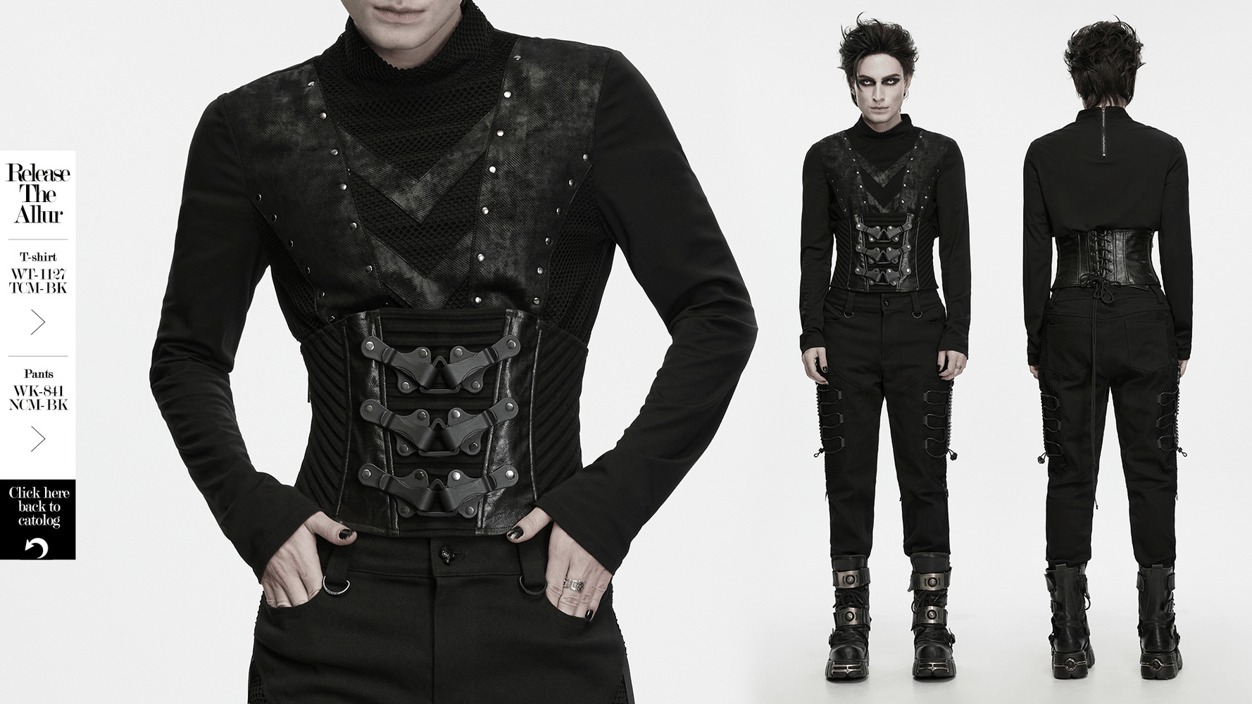 Langärmliges Herren-Oberteil im Gothic-Punk-Stil mit geometrischem Strickmuster