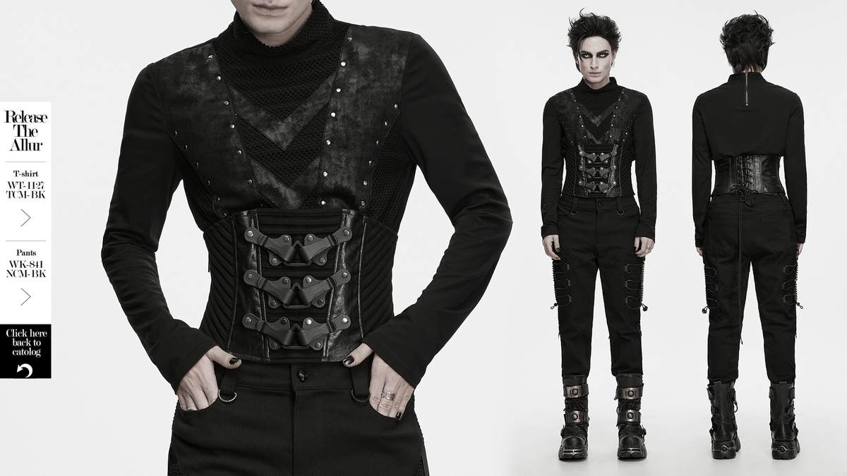 Langärmliges Herren-Oberteil im Gothic-Punk-Stil mit geometrischem Strickmuster