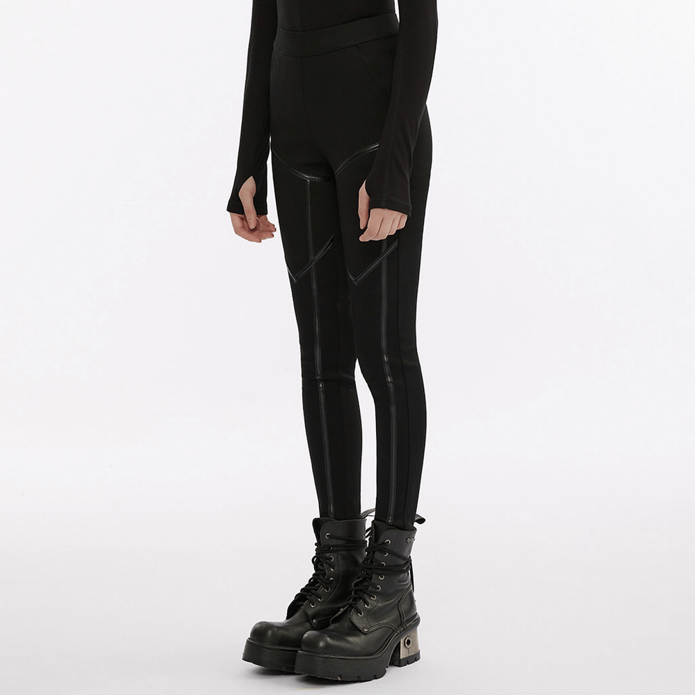 Punk Techwear Faux Leather Legging with Side Zipper Splice