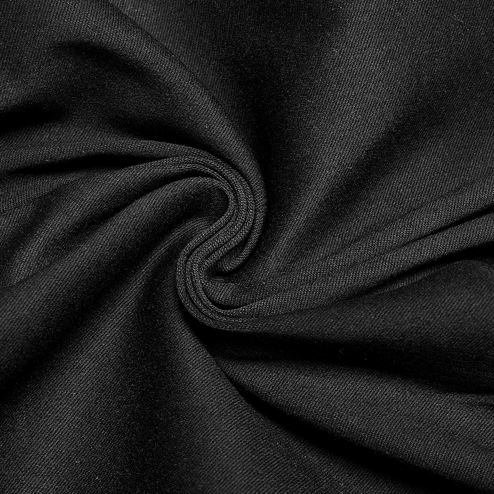 Close-up of soft black fabric showcasing the stretch and texture, perfect for punk techwear leggings.