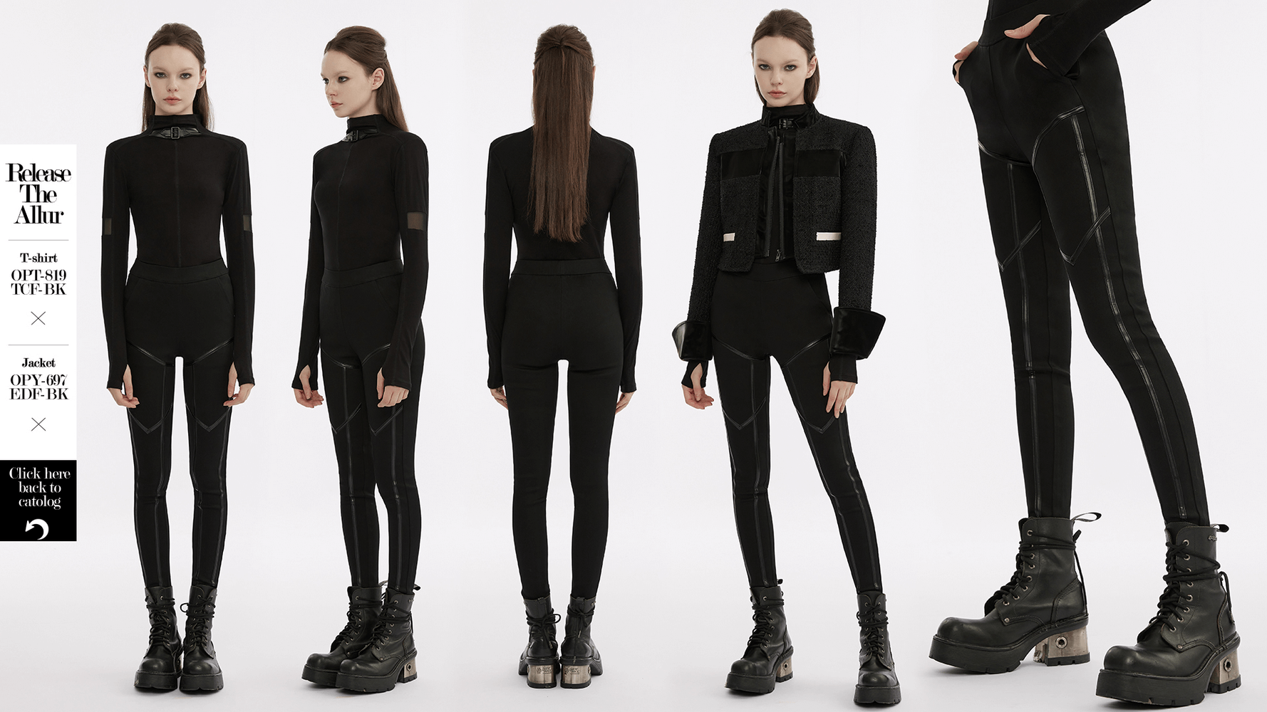Punk techwear faux leather leggings with side zippers, showcasing edgy design and sleek silhouette.