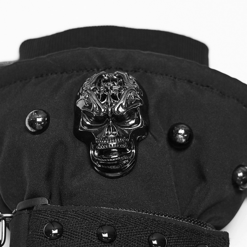 Punk Techwear Gloves with Skull and Chain Details, black waterproof insulated winter glove with skull stud and edgy metal accents