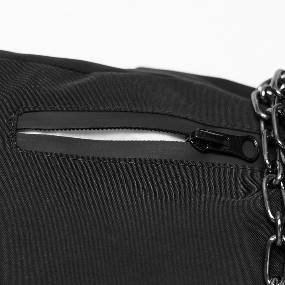 Punk Techwear Gloves with Skull and Chain Details black waterproof glove with zipper pocket and chain accents