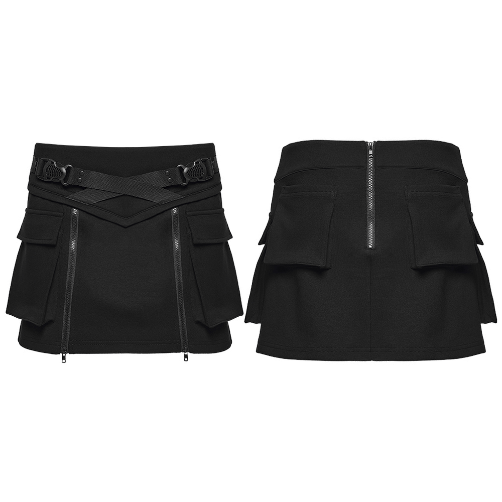 Punk Techwear Skirt with Adjustable Zippers and Pockets showcasing a stylish design with practical pockets and zippers.