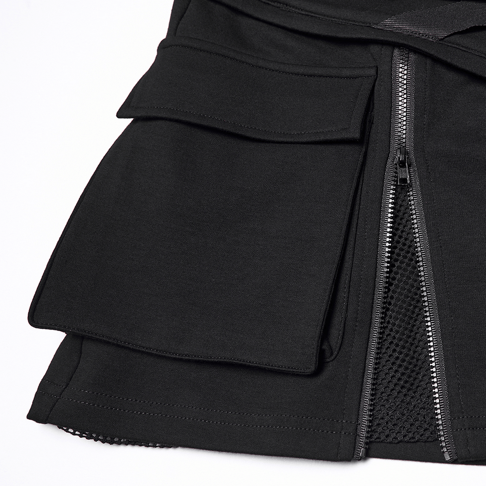 Punk Techwear Skirt with Adjustable Zippers and Pockets showcasing practical pockets and stylish zippers.
