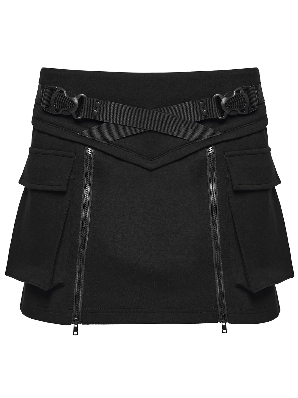 Punk Techwear Skirt with Adjustable Zippers and Pockets featuring sleek design and practical 3D pockets.