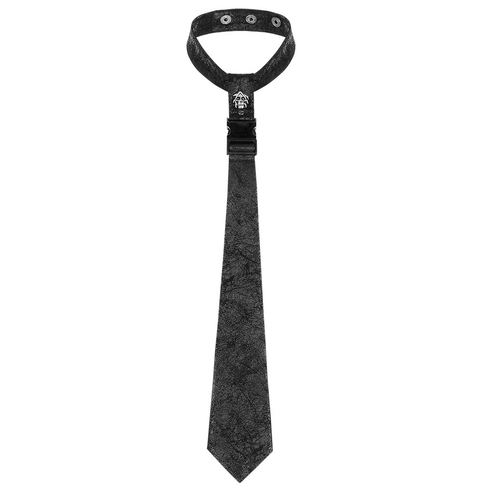 Punk Tie with Ghost Head Button and Metal Buckle