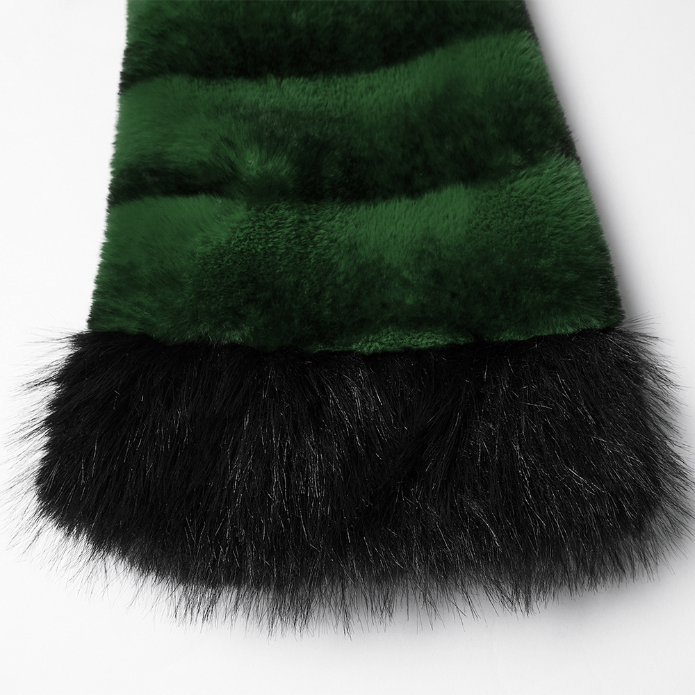 Punk Ultra-Soft Fur Jacket with Studded Shoulder Straps featuring a lush green and black fur detail.