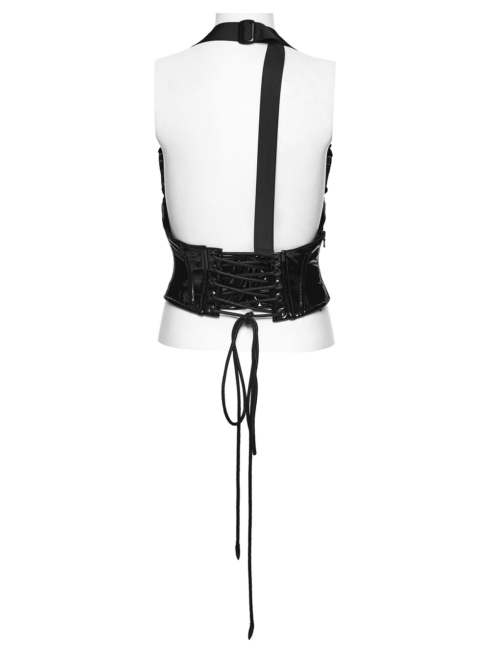 Punk Underbust Corset with Adjustable Straps for Women showcasing back view with lace-up details and adjustable straps.