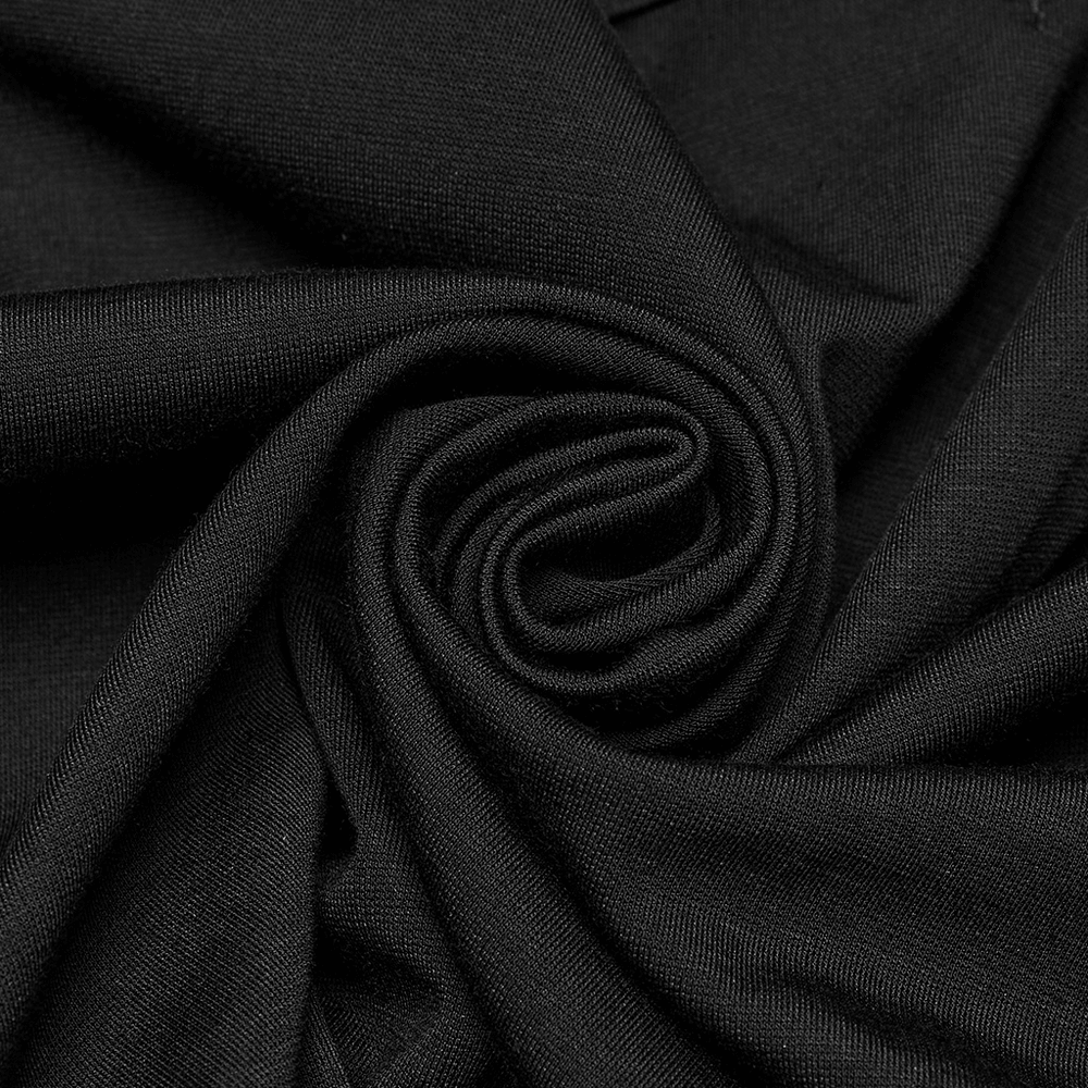 Close-up of soft black elastic knit fabric, perfect for trendy punk fashion styles.