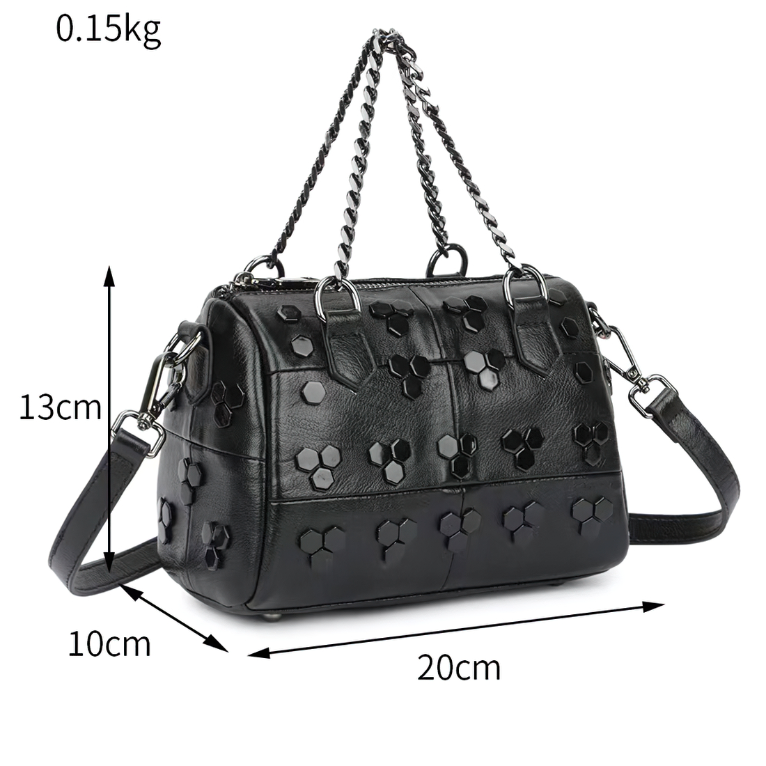 Punk Women's Bag with Rivets / Fashion Patchwork Handbag with Chain - HARD'N'HEAVY