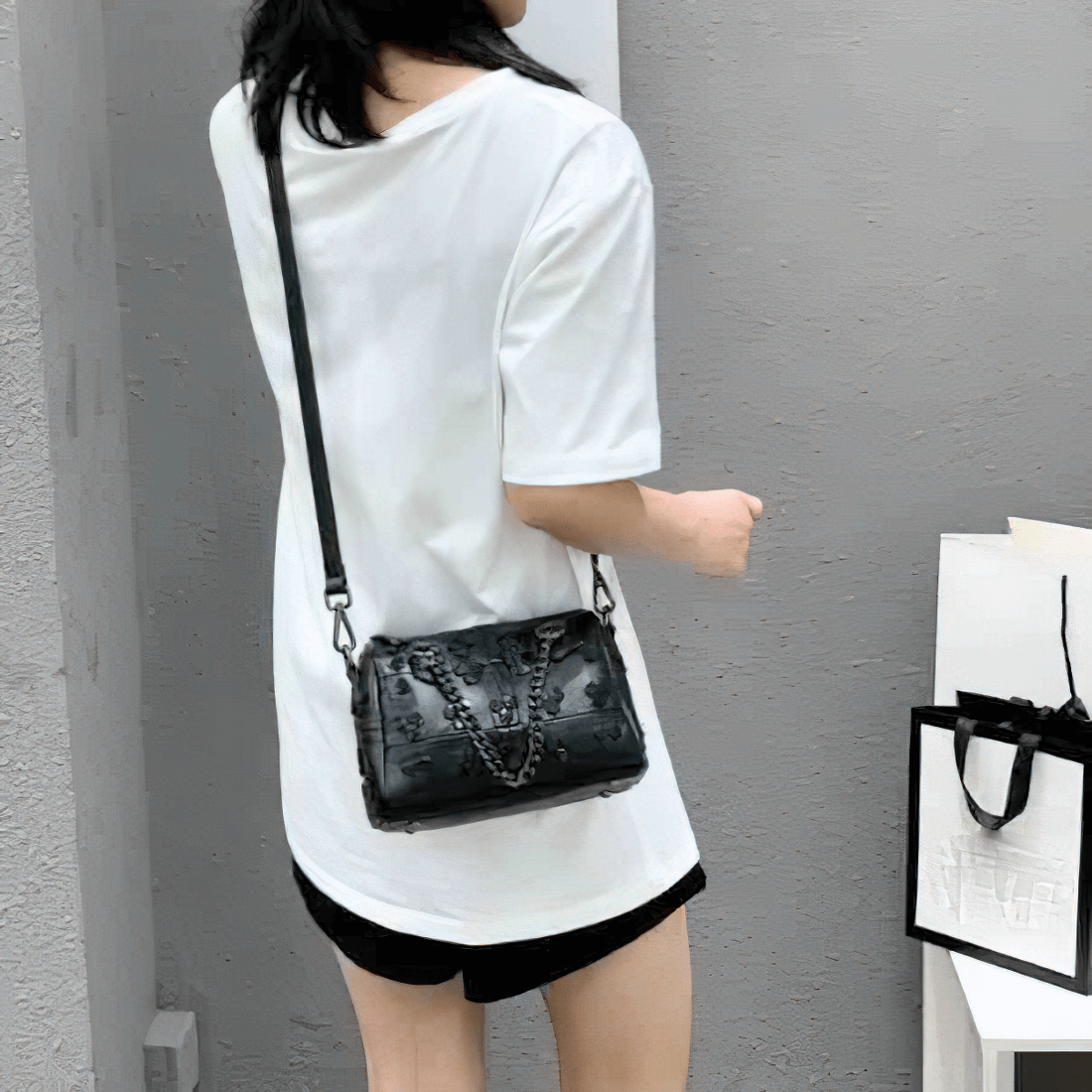 Punk Women's Bag with Rivets / Fashion Patchwork Handbag with Chain - HARD'N'HEAVY