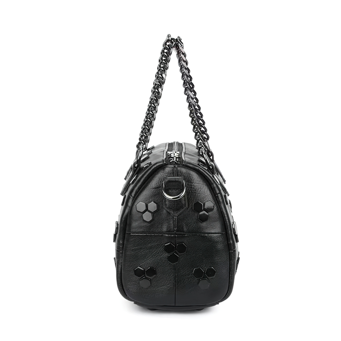 Punk Women's Bag with Rivets / Fashion Patchwork Handbag with Chain - HARD'N'HEAVY