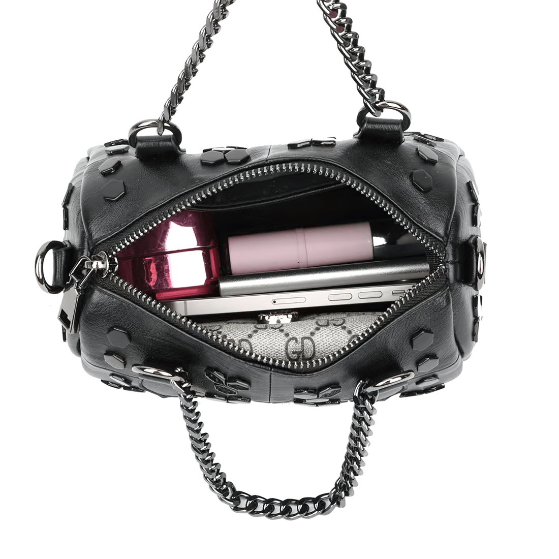 Punk Women's Bag with Rivets / Fashion Patchwork Handbag with Chain - HARD'N'HEAVY