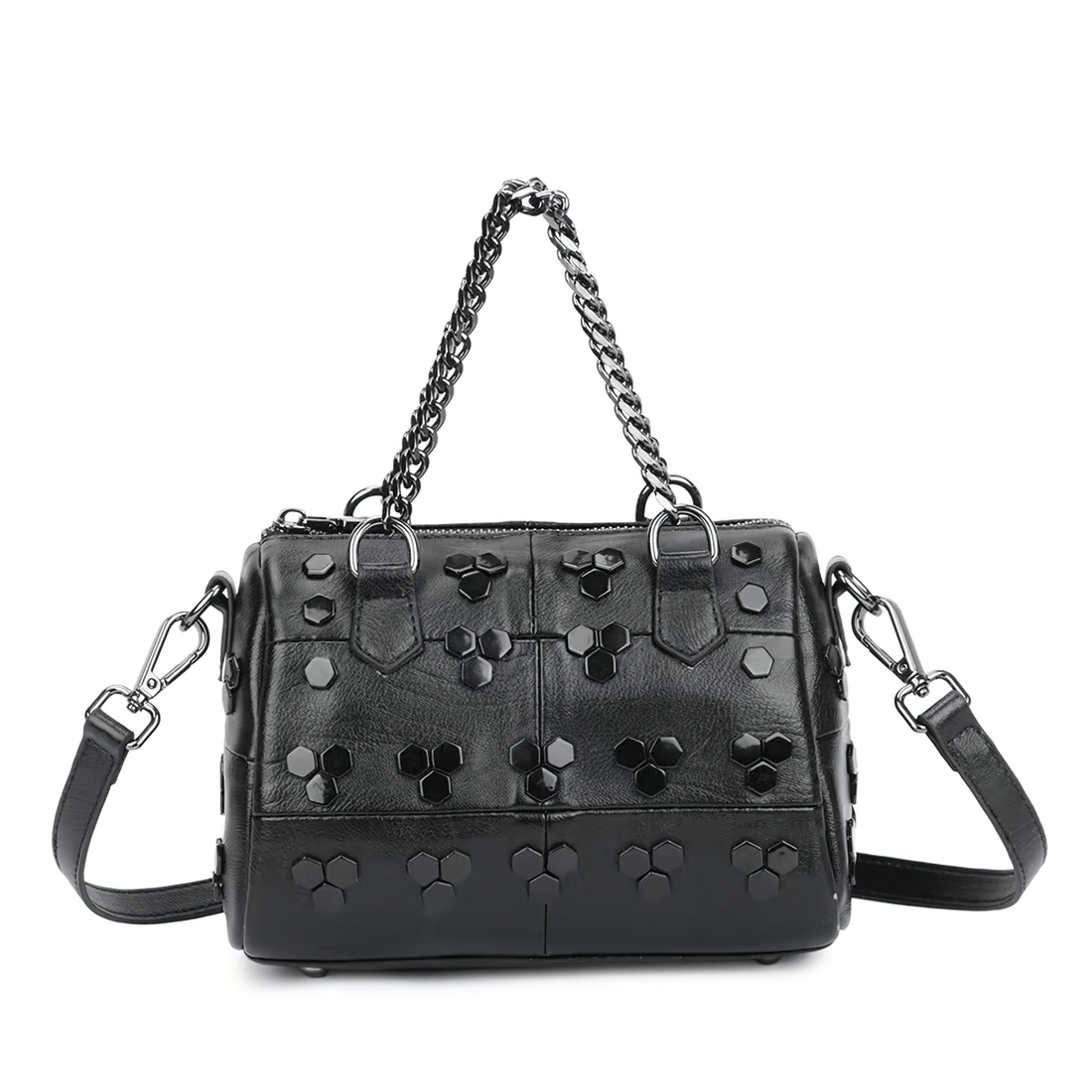 Punk Women's Bag with Rivets / Fashion Patchwork Handbag with Chain - HARD'N'HEAVY