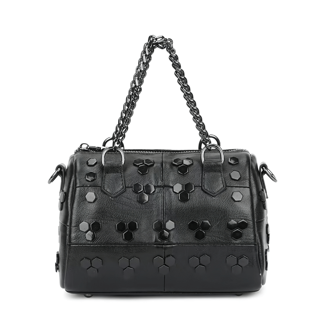 Punk Women's Bag with Rivets / Fashion Patchwork Handbag with Chain - HARD'N'HEAVY