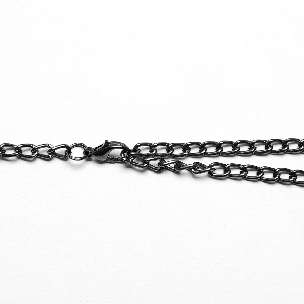 Close-up of a punk-style double strap choker chain with a clasp and links, perfect for edgy fashion.