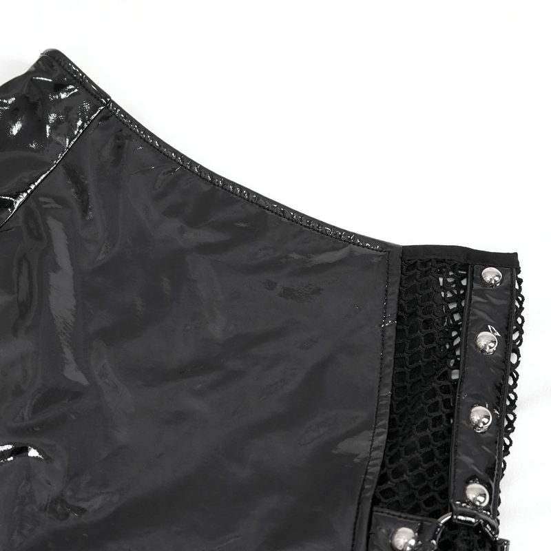 Punk Women's Irregular Patent Leather Skirt with Mesh Stocking - HARD'N'HEAVY