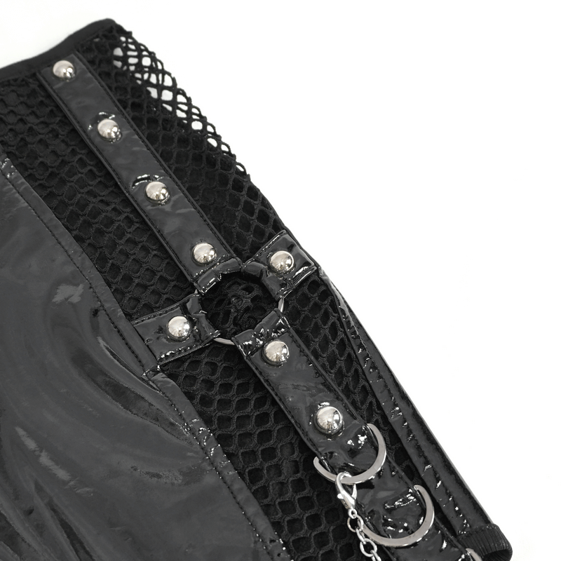 Punk Women's Irregular Patent Leather Skirt with Mesh Stocking - HARD'N'HEAVY
