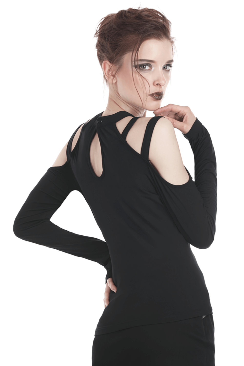 Punk Women's Long Sleeves Top with Cut Out Shoulder Straps