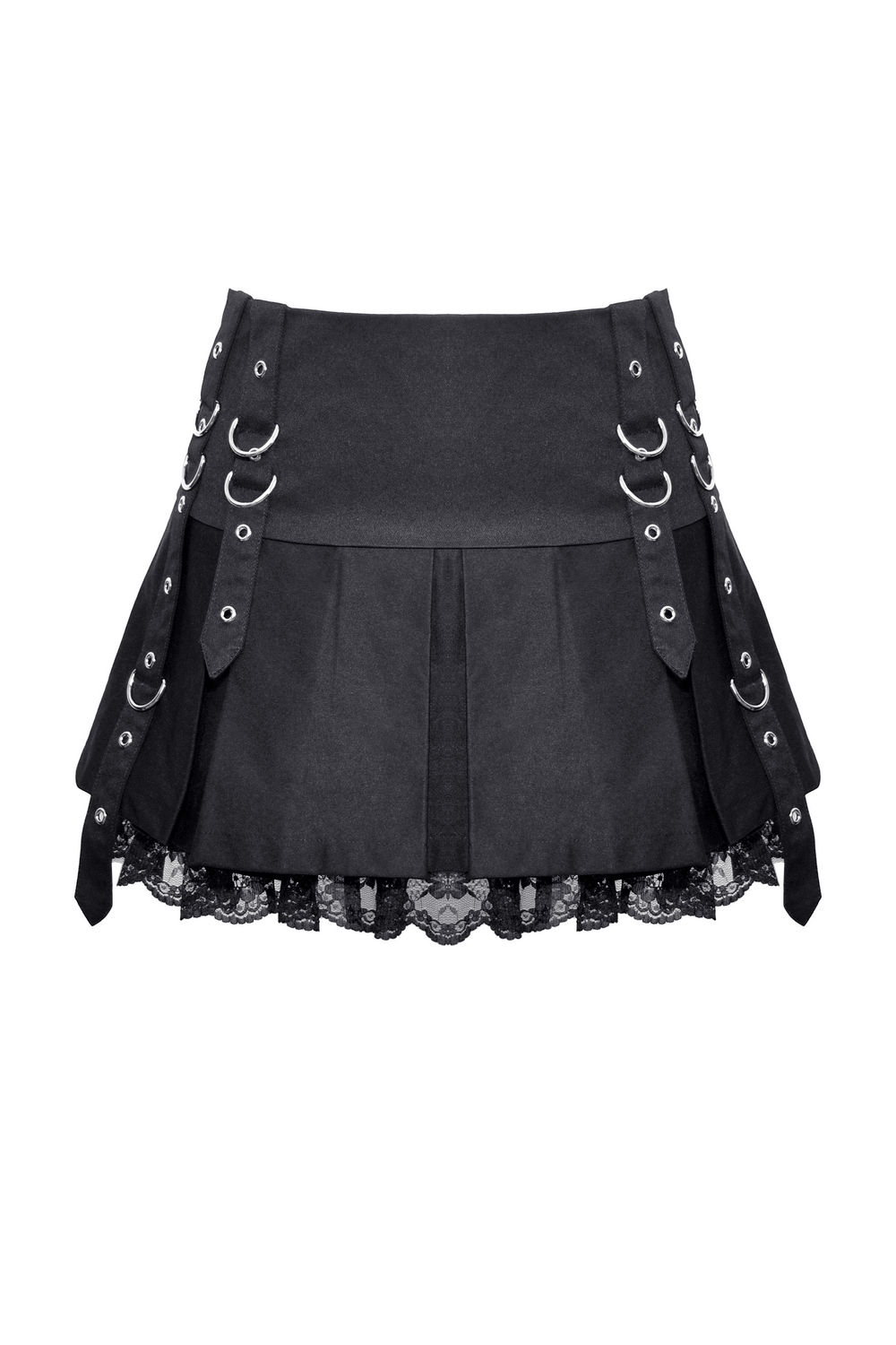 Punk Women's Mini Skirt with Lace Trim and O-Rings