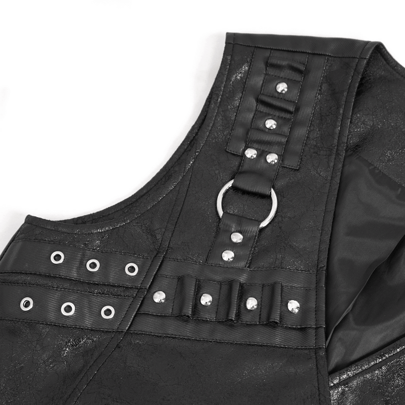 Punk Zipper Asymmetric Faux Leather Waistcoat With Eyelets - HARD'N'HEAVY