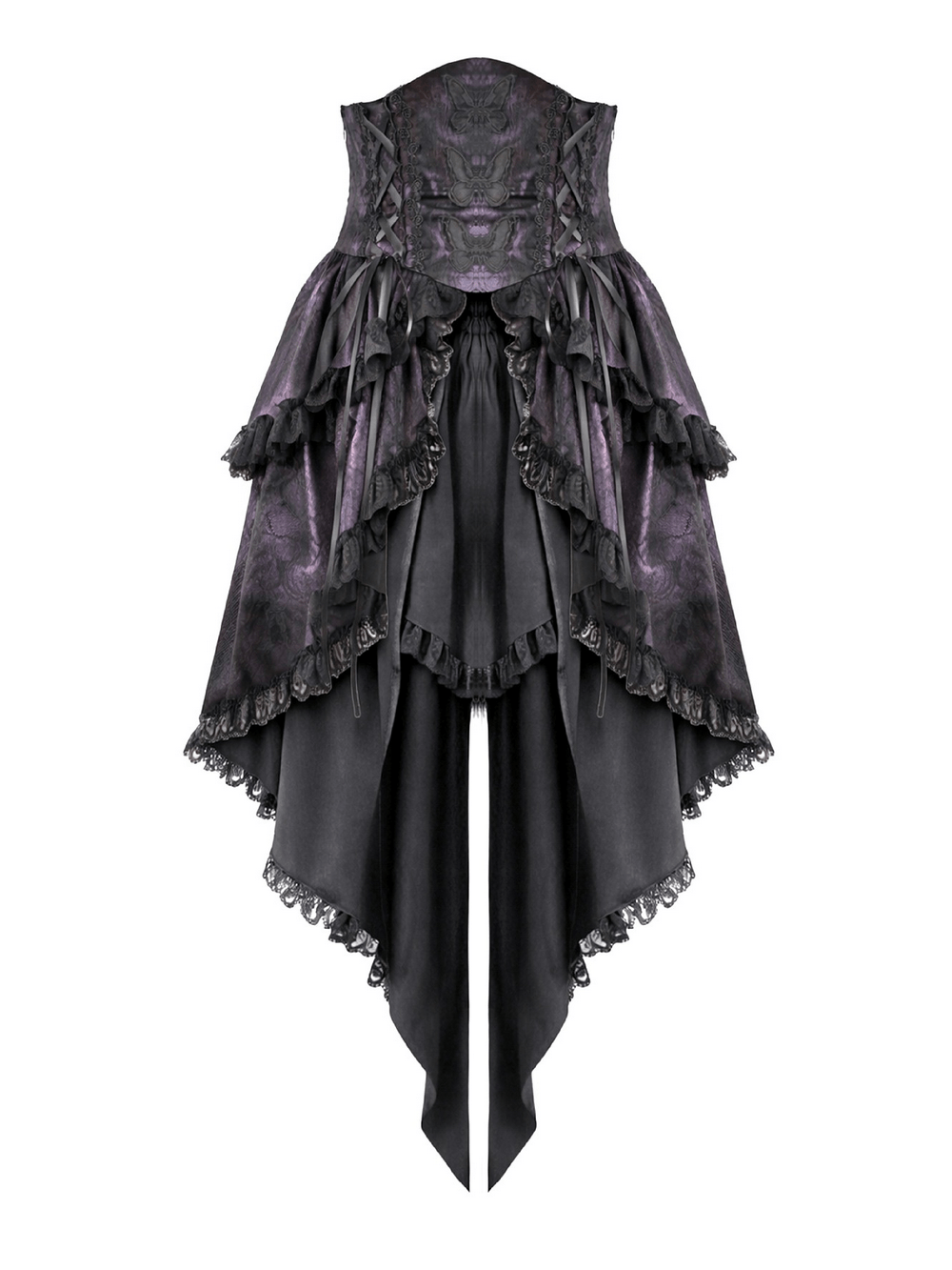 Purple Gothic High Low Bustle Skirt with Lace Trim