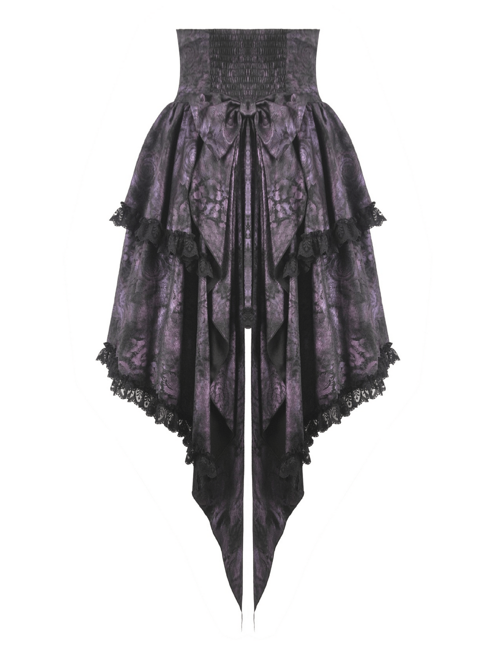 Purple Gothic High Low Bustle Skirt with Lace Trim