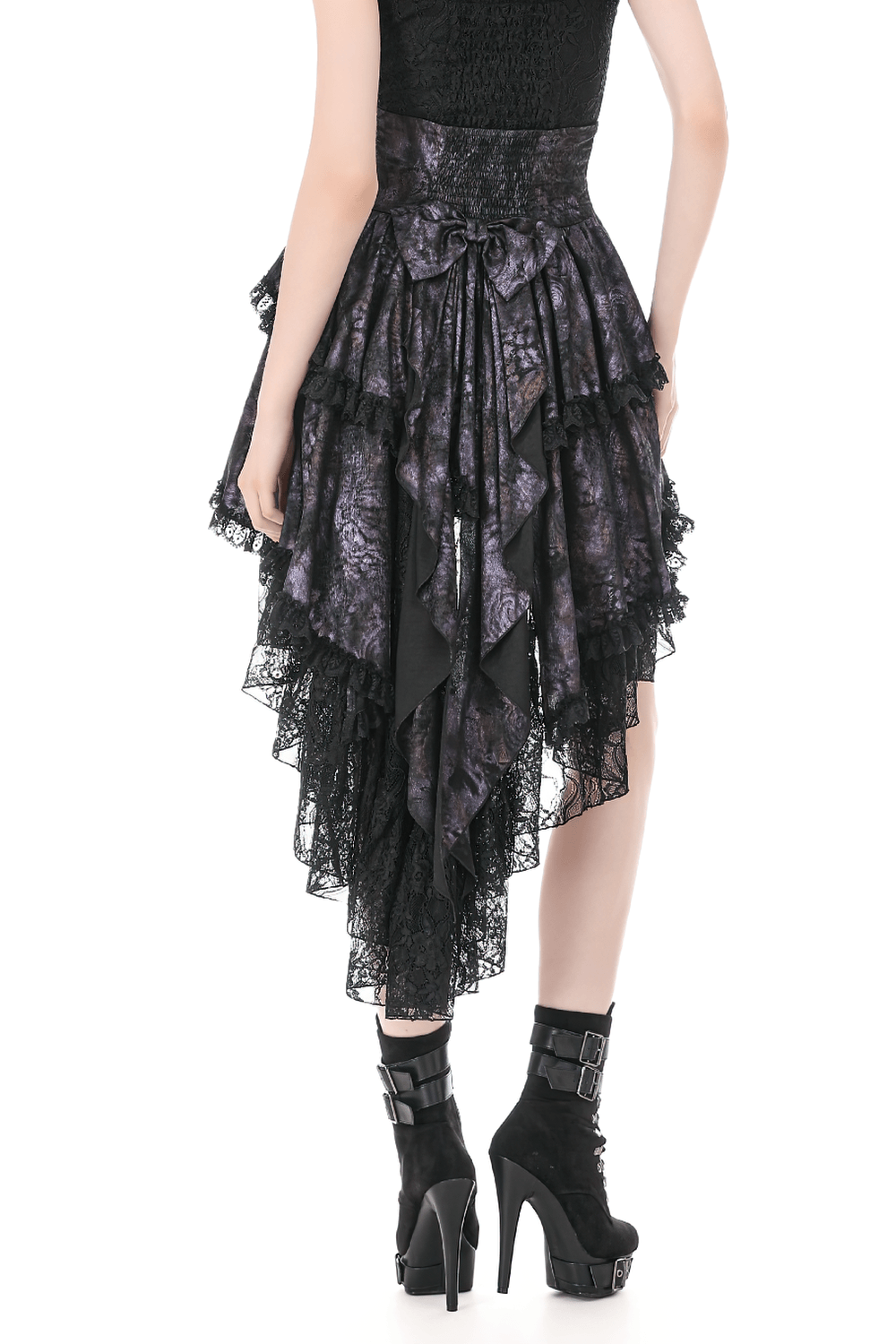 Purple Gothic High Low Bustle Skirt with Lace Trim