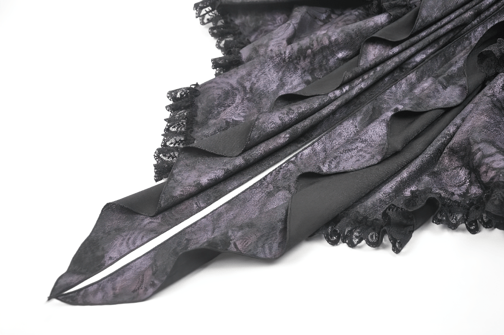 Purple Gothic High Low Bustle Skirt with Lace Trim