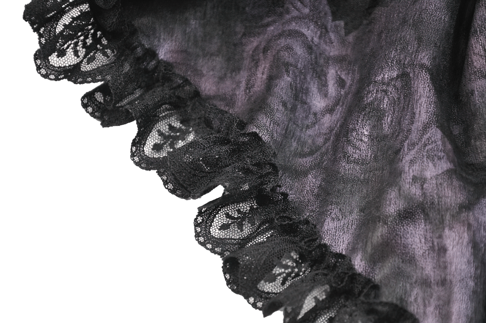 Purple Gothic High Low Bustle Skirt with Lace Trim