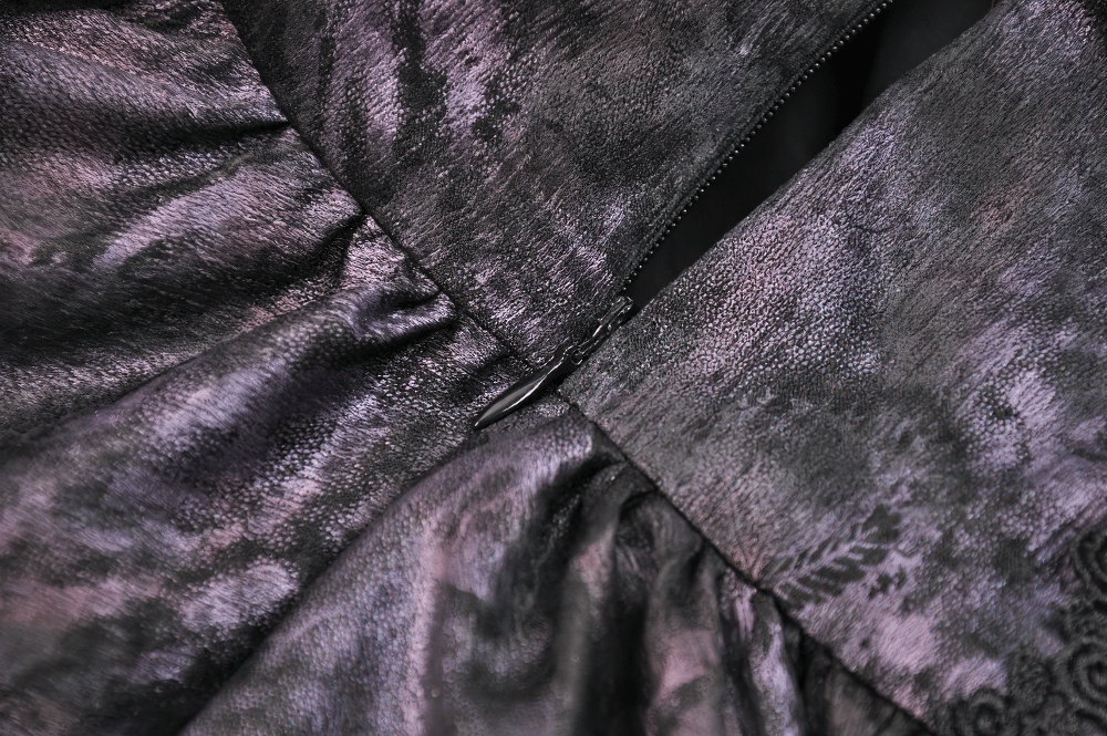 Purple Gothic High Low Bustle Skirt with Lace Trim
