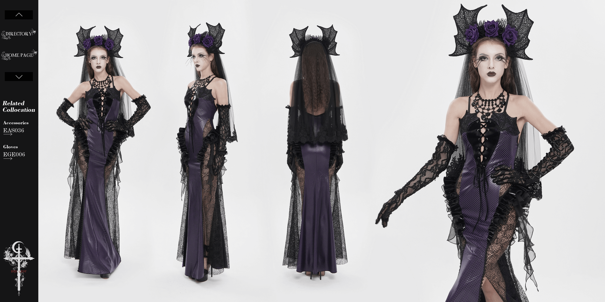 Purple Gothic Lace-Up Dress with Black Ruffle Tulle featuring ruffled details, criss-cross straps, and a dramatic flair.