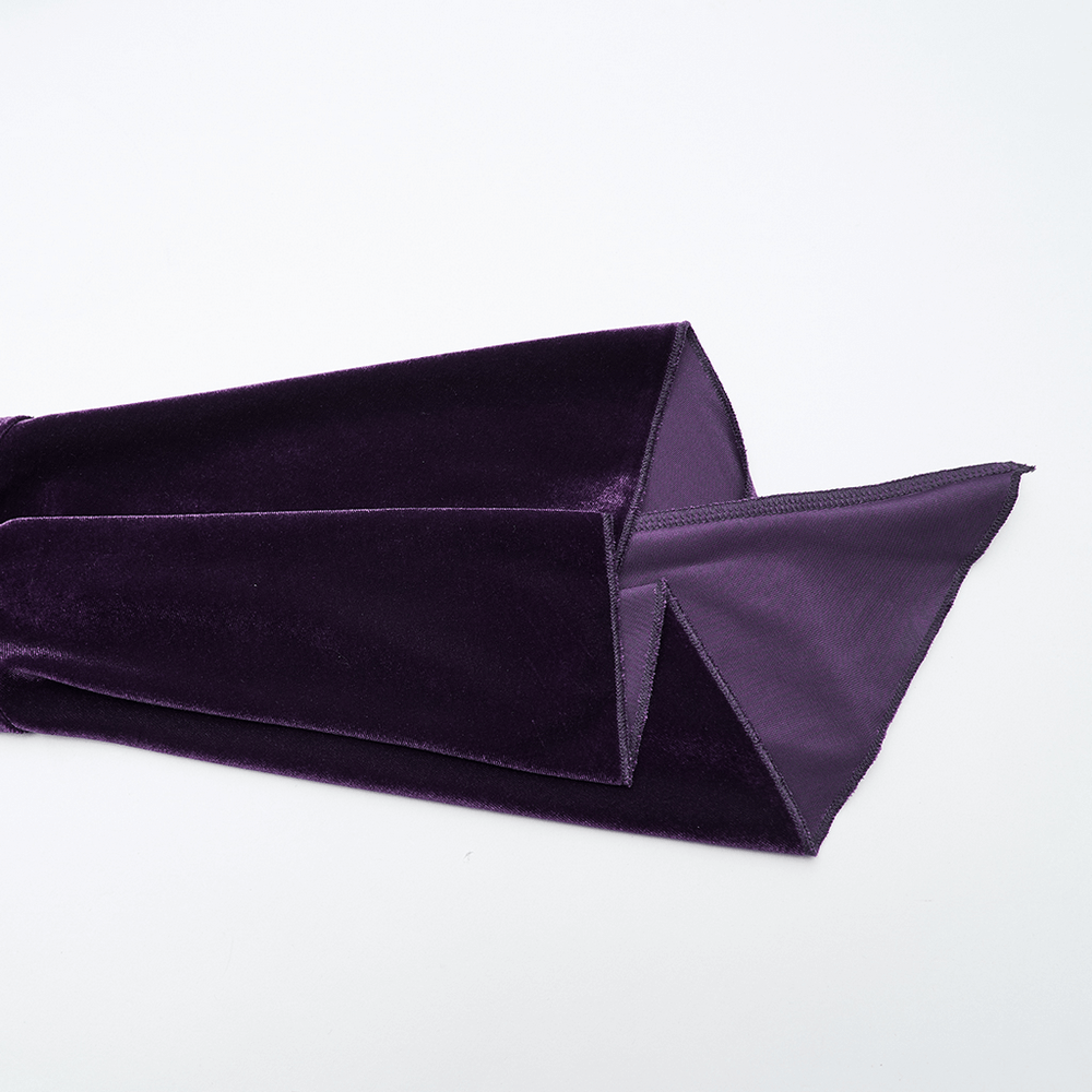 Purple Gothic Velvet Top with Lace and Flared Sleeves cuff detail showcasing the elegant flared design