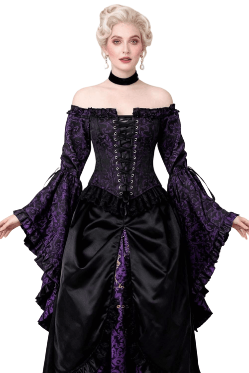 Top Corsé Morado con Mangas Acampanadas Victorianas