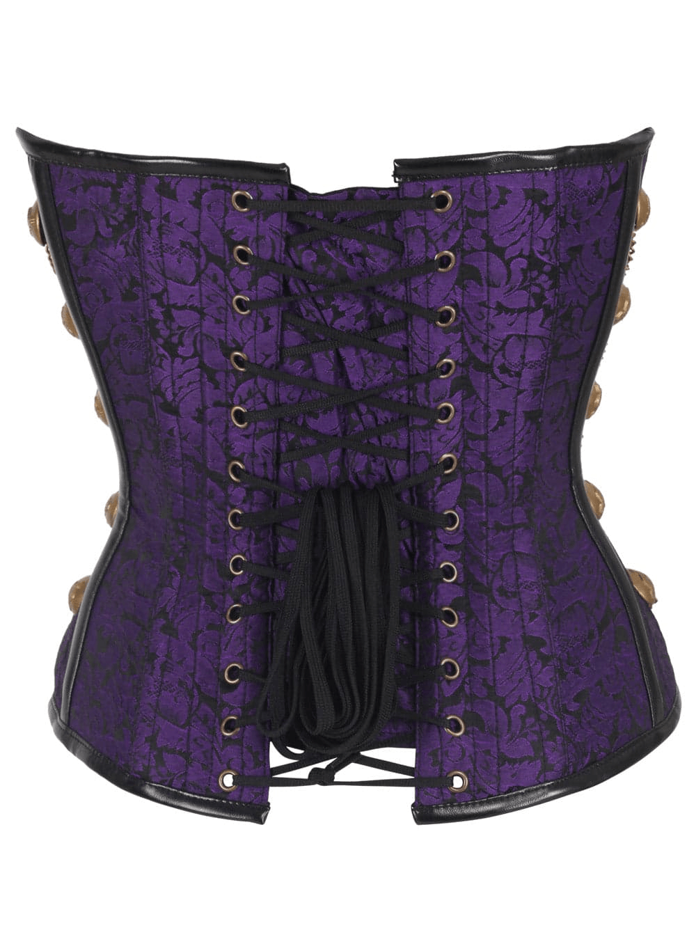 Purple Women's Overbust Corset with Statement Chain Details featuring antique chain accents and a stylish lace-up back.