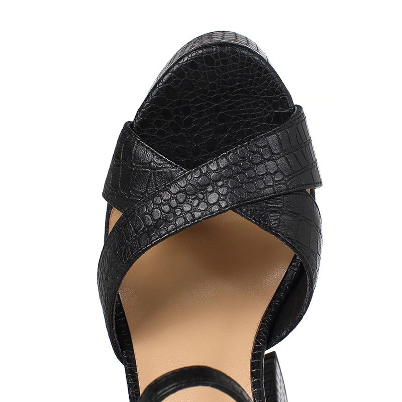 Quality Genuine Leather Women's Shoes / Sexy Heel Platform Black Sandals - HARD'N'HEAVY
