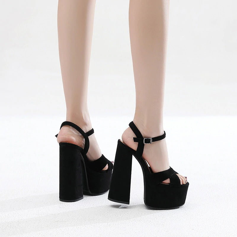 Quality Genuine Leather Women's Shoes / Sexy Heel Platform Black Sandals - HARD'N'HEAVY
